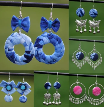 Ethnic Specialty Textile Tie-Dye Earrings Dali Women Blue Dyed Frog Button Handmade Earrings Ear Jewelry Artistic Dance Large Drop Earrings