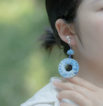 Yunnan Ethnic Tie-Dye Earrings, Dali Specialty Vintage Blue Fabric Accessories with Handmade Premium Feel