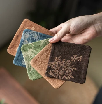 Handmade Tie-Dye Coaster Tea Mat, Zen Chinese Style Tea Ceremony Fabric Cup Heat Insulation Pad, Kung Fu Tea Set Retro Light Luxury