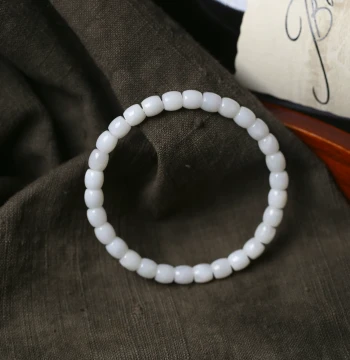 Natural Hetian Jade Qinghai Material Aged White Jade Old-Style Bead Bracelet, High-End Jade Hand Jewelry for Men and Women