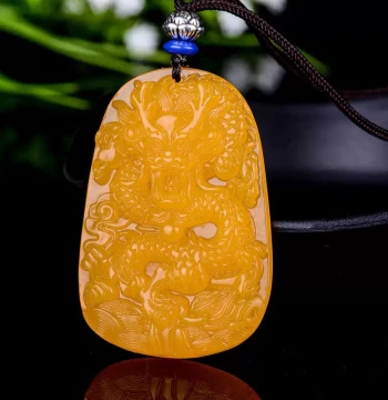 Natural Yellow Dragon Jade Dragon Tablet Pendant Hetian Jade Unisex Jade Hanging Ornament Zodiac Dragon Jade Tablet Pendant Necklace