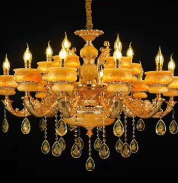 European Style Jade Chandelier Natural Huanglong Jade Lighting Fixture for Living Room Bedroom Restaurant Villa Duplex Grand Luxurious Light Decoration
