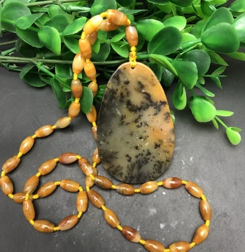 Natural Yellow Dragon Jade Water Plant Flower Necklace Pendant from Longling, Yunnan