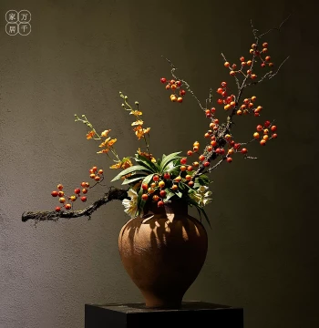 New Chinese Style Ceramic Vase Ornament, Premium Zen Wabi-Sabi Style Handmade Flower Arrangement, Song Dynasty Style Home Entryway Homestay Decor