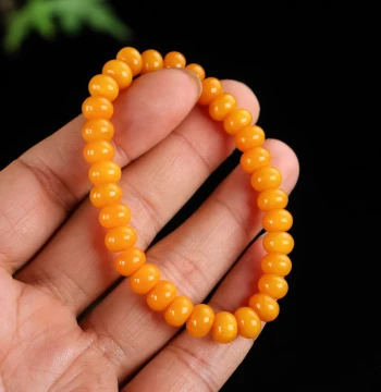 Women's Natural Yellow Dragon Jade Abacus Bead Bracelet, Hetian Jade Yellow Jade Stone Hand Chain, Small Size Bangle