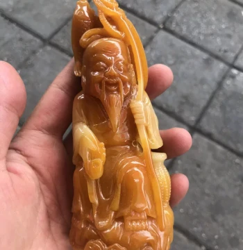 Imitation Tianhuang Stone Huanglong Jade Raw Stone Carving: Fisherman Ornament, Gold Tianhuang Stone Craft Display, 'Fisherman's Gain' Decor