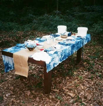 Plant-Based Indigo Tie-Dye Tablecloth: Handmade Cotton Fabric for Chinese Style Hotel and Homestay Decoration, Custom Design Available