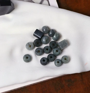 Natural Hetian Jade Blue-and-White Seed Material Carved Barrel Beads and Disc Beads Accessories, Women's Jade Collarbone Chain Pendant Jewelry