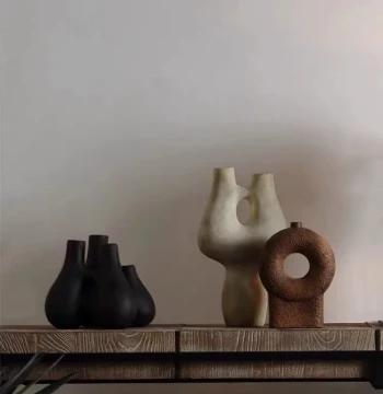 Modern Creative Handcrafted Ceramic Abstract Flower Vessel, Homestay Showroom Decor, Living Room Wabi-Sabi Style Entryway Pottery Art