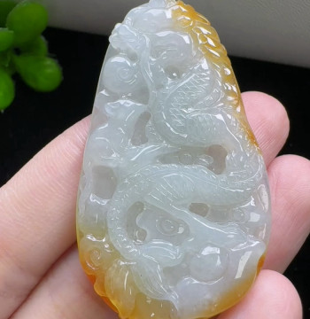 Myanmar Jade Divine Dragon Protector Pendant, Authentic Grade A Jadeite Ice-Translucent with Yellow Drift, Dragon Tablet Pendant, Twelve Zodiac Signs - Dragon