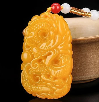Natural Hetian Jade Yellow Jade Seed Material Jade Dragon Pendant Men's Zodiac Dragon Jade Plaque Women's Necklace Yellow Dragon Jade Stone Hanging Ornament