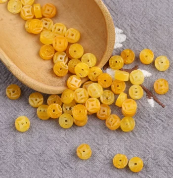 Price for 10 Pieces: 7mm Yellow Dragon Jade Coin Charms with Horizontal/Vertical Holes for DIY Jewelry Accessories (Model Y10)