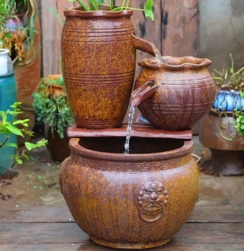 Vintage Handmade Ceramic Pot Water Feature Ornament, Traditional Fish Keeping, Courtyard Landscaping, Ceramic Water Tank, Waterfall Hydroponic Pot without Drainage Hole