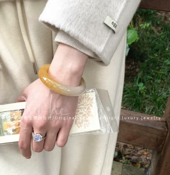 Natural Yellow Dragon Jade Bracelet for Women Ice Species One-Sugar Yellow Jade Bangle Women's Style Jade Stone Jadeite Alternative Birthday Year Gift