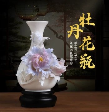 Premium Intangible Cultural Heritage Handmade Peony Ceramic Flower Vase Ornament, Custom Gift for Business Openings, Housewarmings, Events, and Mother's Day
