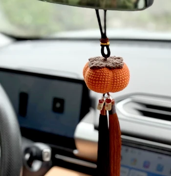Handmade Persimmon Car Charm, Shi Shi Ru Yi (Everything Goes Well) Car Hanging Ornament, Peace Rearview Mirror Interior Pendant Decor, Gift