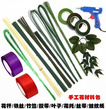 Size 2 Glue-Wrapped Flower Stem Size 22 Veined Flower Branch Iron Wire Flower Leaf Receptacle Tape Floral Art Handmade Rose Material Kit