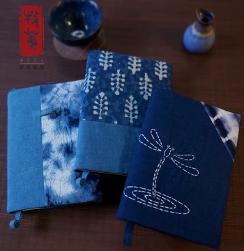 Muyi Handmade Tie-Dye Wax Dye Blue Dye Artistic Youth Fabric Notebook, Journal, Diary, Memo Book, 32k Size