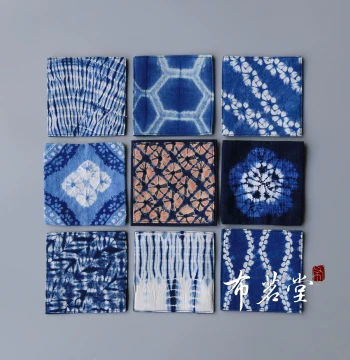 Bumingtang Tie-Dye Printed Coasters, Plant Indigo Dyed Fabric Coasters, Handmade Tie-Dye and Hand-Printed Tea Mats and Cup Pads