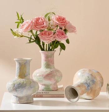 French Vintage Modal Oil Painting Style Hand-Painted Ceramic Vase Living Room Creative Water Cultivation Flower Arrangement Decorative Ornament
