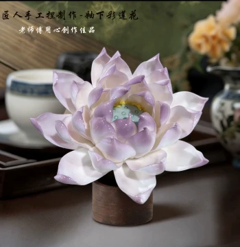 Tea Pet Lotus Handmade Ceramic Underglaze Premium Ornament, Keepable for Home Living Room Tea Table, Tea Set Incense Burner Insert Ornament