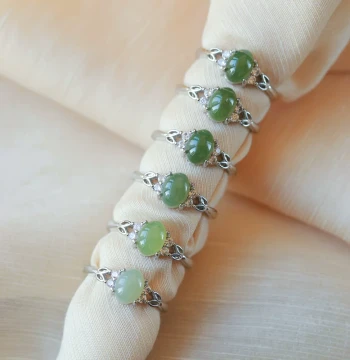 Special Offer: Natural Hetian Jade Ring with Silver-Plated Setting, Women's Jade Inlay Ring Jewelry