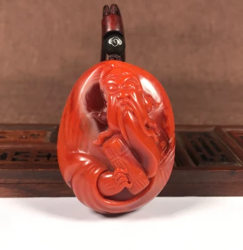 Natural Southern Red Agate Guan Gong Pendant: Persimmon Red, Rose Red, and Tri-Color Hand Piece, Guan Er Ye with Warm and Delicate Jade Texture