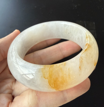 Yellow Dragon Jade Grade A Ice Species Standard Bangle, 53.5 Inner Diameter, Natural Jade Jewelry for Women with Appraisal Certificate