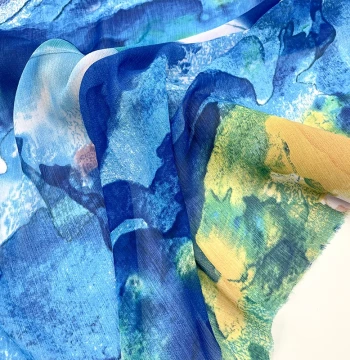 Fabric Island Blue Series Printed Tie-Dye Ink Wash Chiffon Fabric for Hanfu Dresses Handmade DIY Material B