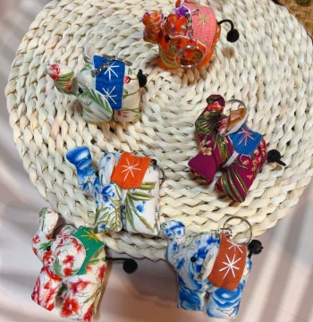 Thai Handmade Tie-Dye Cotton Elephant Lucky Keychain, Travel Souvenir and Gift Bag Charm, Cute Thai Cotton Design