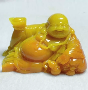 Yellow Dragon Jade Laughing Buddha Ornament, Jade Maitreya Buddha Car Decoration Ornament, Home Worship Buddha Imitation Yellow Wax Stone Jade Gift