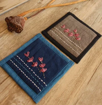 Japanese Sashiko Padded Handmade Japanese Style Cherry Blossom Accessory Heat Insulation Mat Teacup Mat Classical Chinese Tea Ceremony Tea Set Fabric