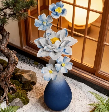 Jingdezhen Ceramic Flowers Chinese Style Handmade Artificial Preserved Flower Bouquet Gradient Large Peony Living Room Ornament Housewarming Gift