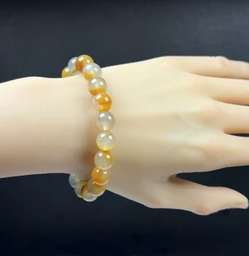 Premium Natural Jade Jewelry: Yunnan Huanglong Jade Buddha Bead Bracelet, 11mm Multi-Tone Gold-Fleck Shimmer Stone Handchain