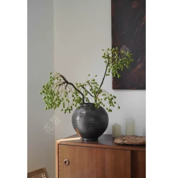 Black Wabi-Sabi American Retro Ceramic Jar Vase, Handmade Flower Vessel, Zen Vintage Ornament, Water-Tight and Leak-Proof
