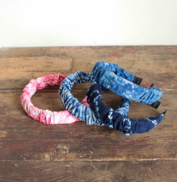 Ethnic Style Yunnan Dali Tie-Dye Headband Handmade Fabric Hair Clip Women's Hairpin Headwear Wide Band Blue-Dyed Head hoop