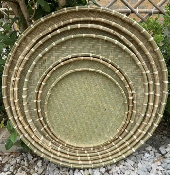 Handwoven Bamboo Green Winnowing Basket, Household Round Bamboo Sieve for Drying Goods, Farm Rice Sifter, Bamboo Weaving Products