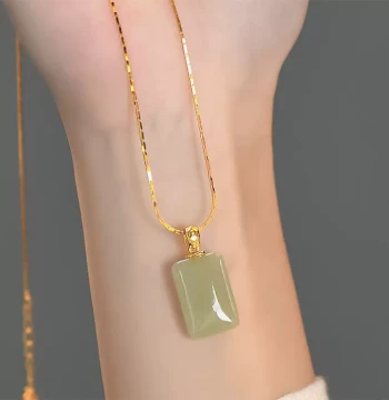 Hetian Jade Stone Necklace, Sugar Cube Peaceful Safety Pendant, Premium Niche Gourd Collarbone Chain, Mother's Day Gift