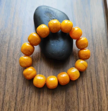 Authentic Yellow Dragon Jade Old-Style Bead Bracelet, No. 2 Chicken-Oil Yellow Natural Raw Ore Jade Bangle, 14*13mm