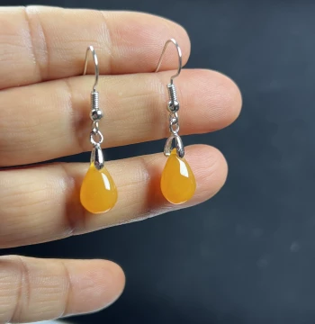 Natural Jade Fine Jewelry Burmese Yellow Dragon Jade Water Drop Earring Hooks Ear Studs National Style Gift