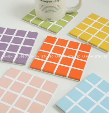 Korean Instagram Blogger Handmade Colorful Mosaic Ceramic Tile Square Coaster, Heat Insulation Pad, Ornament, Photography Prop