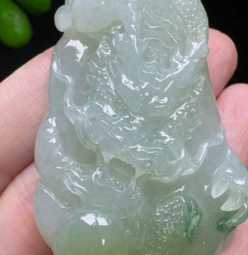 Natural Grade A Jadeite Ice-Floating Yellow Dragon Pendant, Myanmar Material Jade Divine Dragon Protector Amulet, Twelve Zodiac Dragons