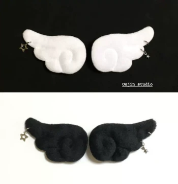 Angel Wings Brooch Black and White Handmade Pendant