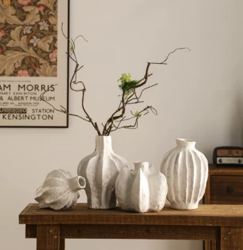 Wabi-Sabi Zen Decor, Retro Nostalgic Handcrafted Tea Room Homestay Hotel Coarse Pottery Matte White Ceramic Vase