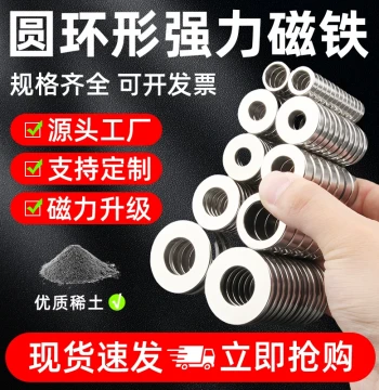 Circular Ring Strong Magnet Neodymium Iron Boron Powerful Magnetic Large and Small Magnetic Rings High-Strength Straight Hole Magnetic Steel Magnet Magnetic Roller