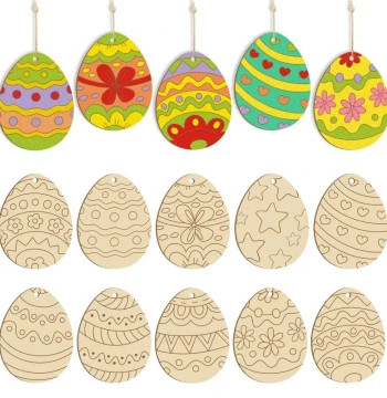 Wooden Easter Craft Decorations, DIY Unpainted Wooden Eggs and Slices for Children's Painting, Graffiti, and Small Hanging Ornaments