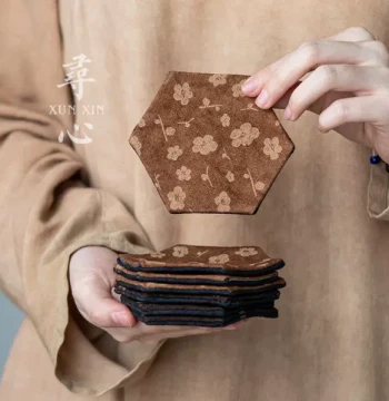 Xunxin Creative Handmade Tie-Dye Burnout Coaster, Zen Chinese Style Tea Ceremony Fabric Cup Insulator, Retro Tea Tray
