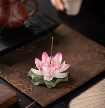 Ceramic Lotus Incense Holder Zen Sandalwood Stick Incense Burner Base Pure Handmade Porcelain Flower Ornament Gift
