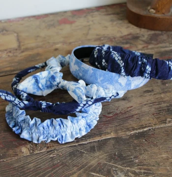 Wholesale Dali Lijiang Ethnic Style Handmade Tie-Dye Fabric Headband Wooden Ruffle Hairpin Bow Knot Accessory Blue White Hair Ornament