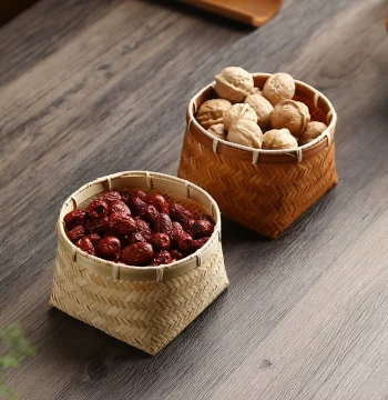 Bamboo Products Handmade Bamboo Woven Basket Dried Fruit Box Home Desktop Storage Basket Chinese Style Retro Bamboo Basket Snack Fruit Basket